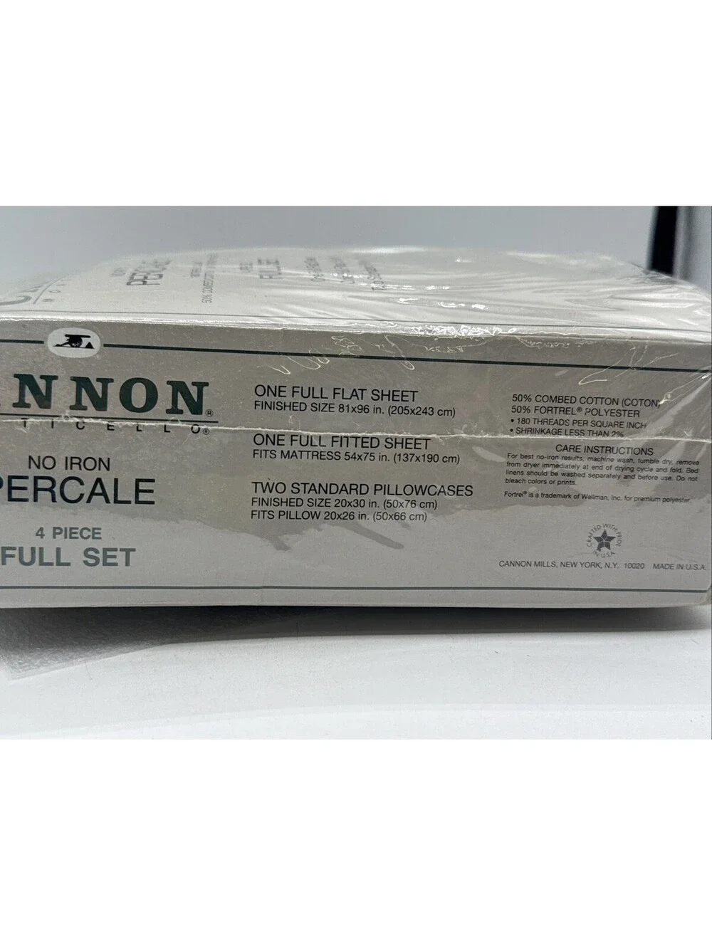 Vintage Cannon Monticello Green White Stripes No Iron Percale 4pc Full Sheet Set